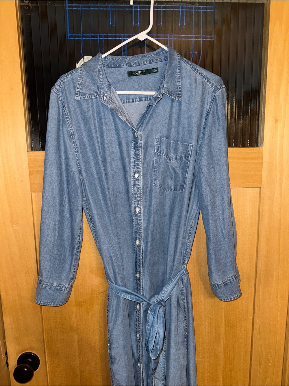 LAUREN RALPH LAUREN BLUE WASH DENIM BUTTON DOWN COTTON SHIRTDRESS SIZE 14
